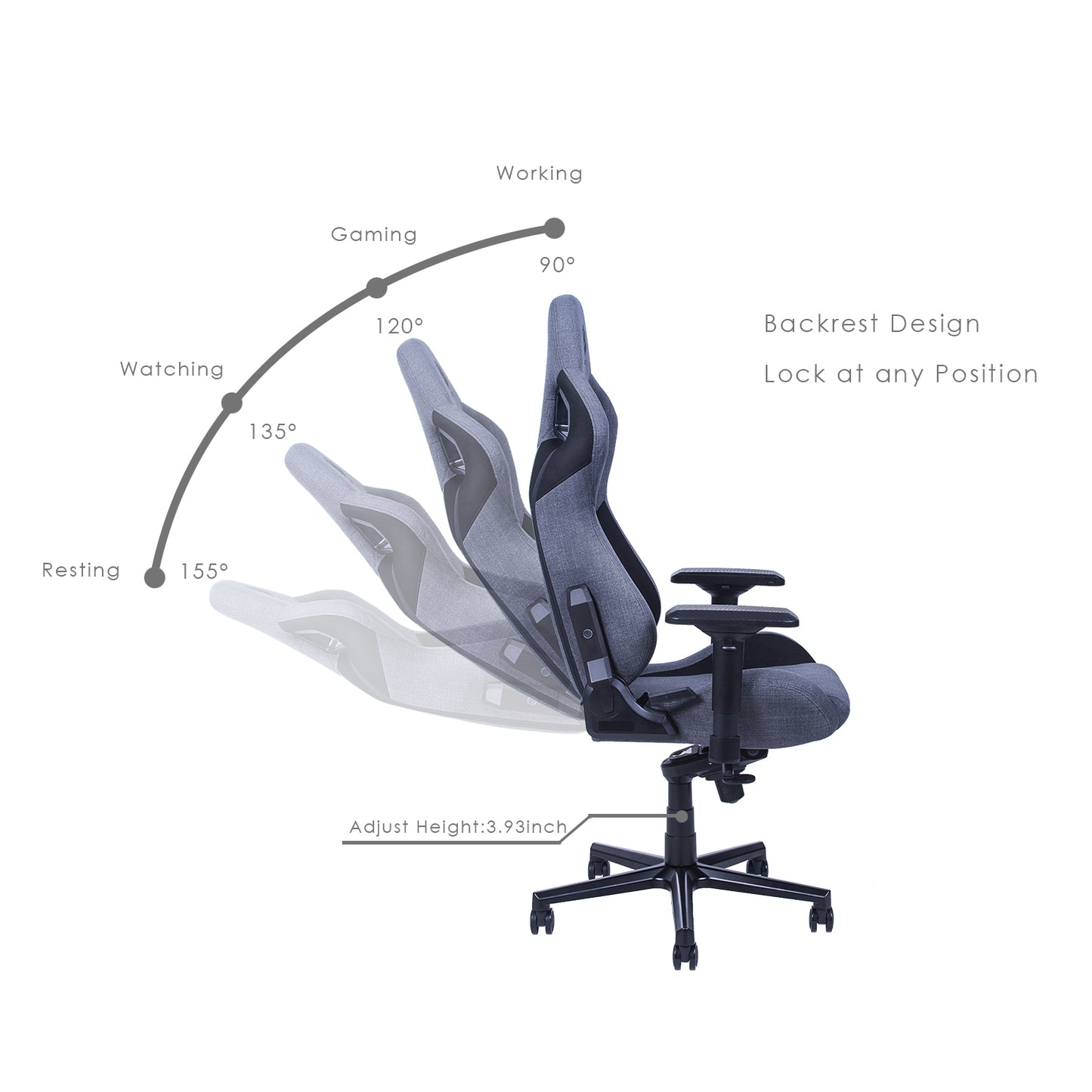 Hobot Gentalman Ergonomic Gaming Chair Fabric Racing Office Computer Chair 4D Adjustable Armrests