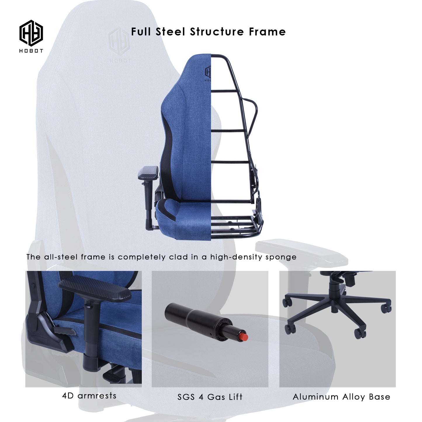 Hobot Narwhal Gaming Chair Office Chair High Back Fabric Computer Chair Ergonomic,Blue