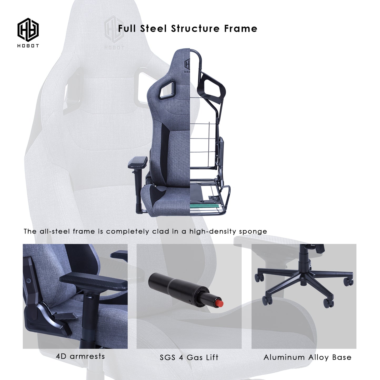 Hobot Gentalman Ergonomic Gaming Chair Fabric Racing Office Computer Chair 4D Adjustable Armrests